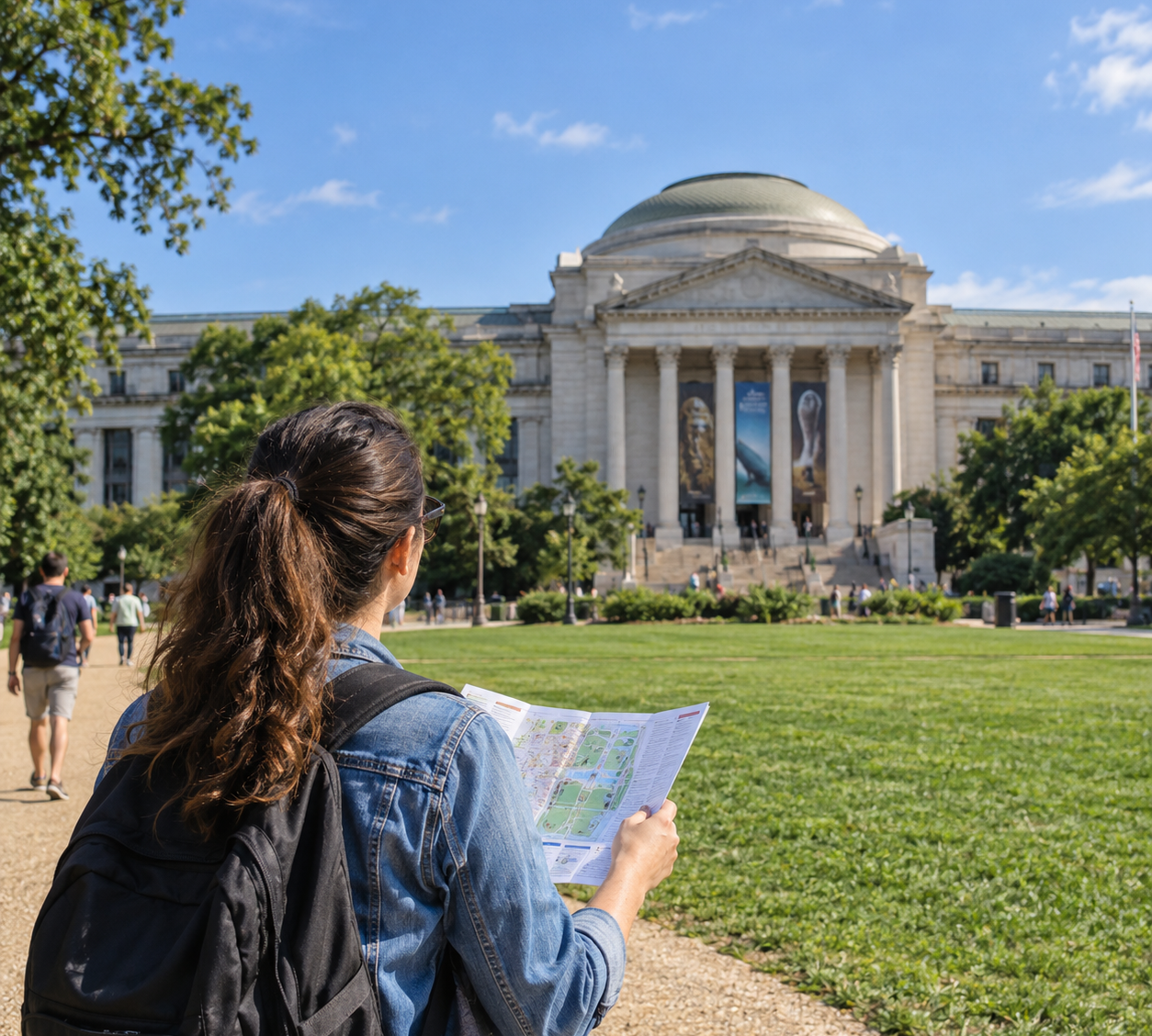 Visitor planning a Smithsonian museum day on the National Mall in Washington DC