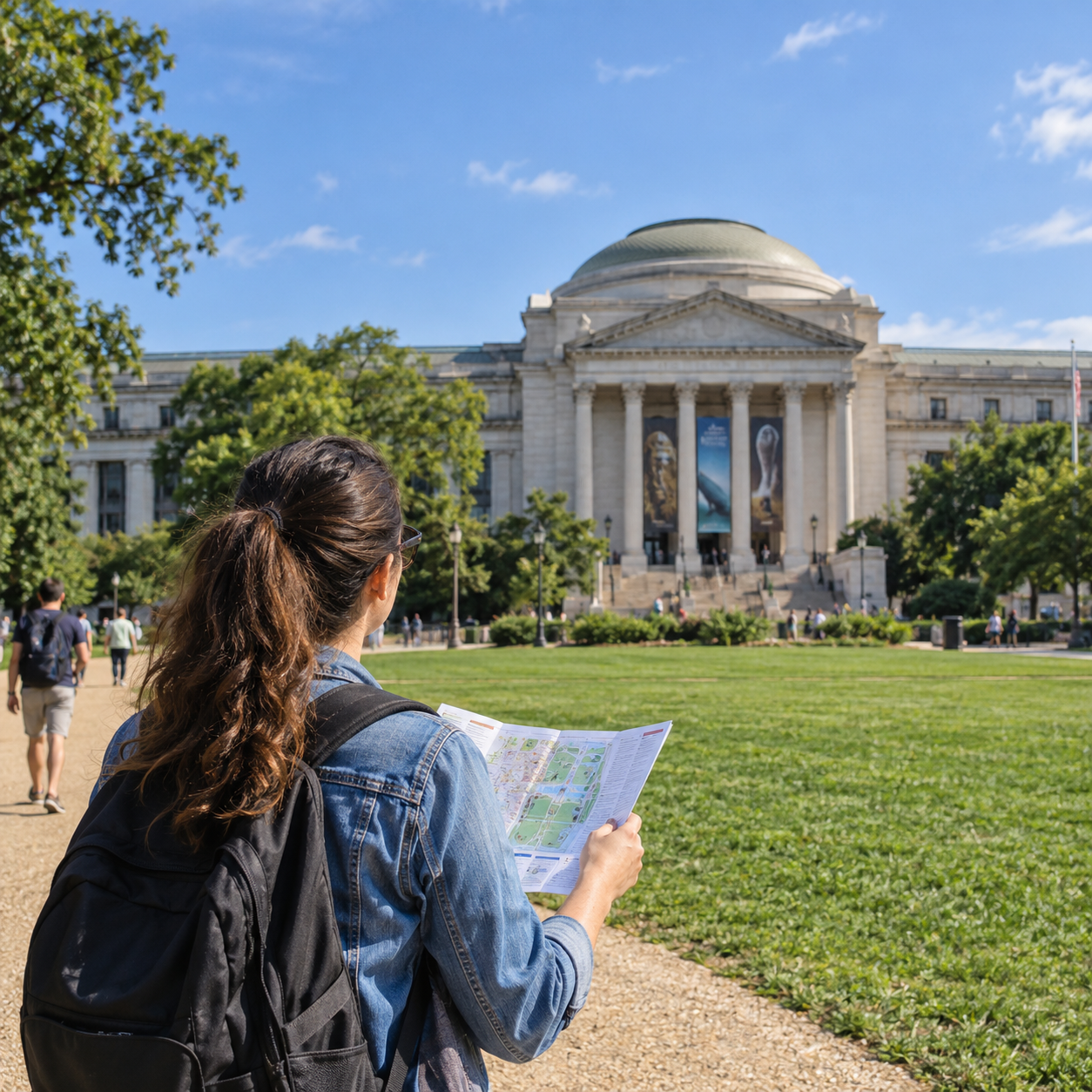 Visitor planning a Smithsonian museum day on the National Mall in Washington DC