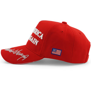 "Make America Great Again" WITH TRUMP SIGNATURE Embroidered Baseball Cap Red