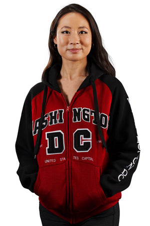 Washington DC Zipper Hoodie TWO TONE RED/BLACK