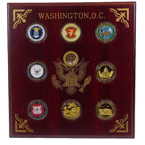 Eight Coin Wooden Plaque Display