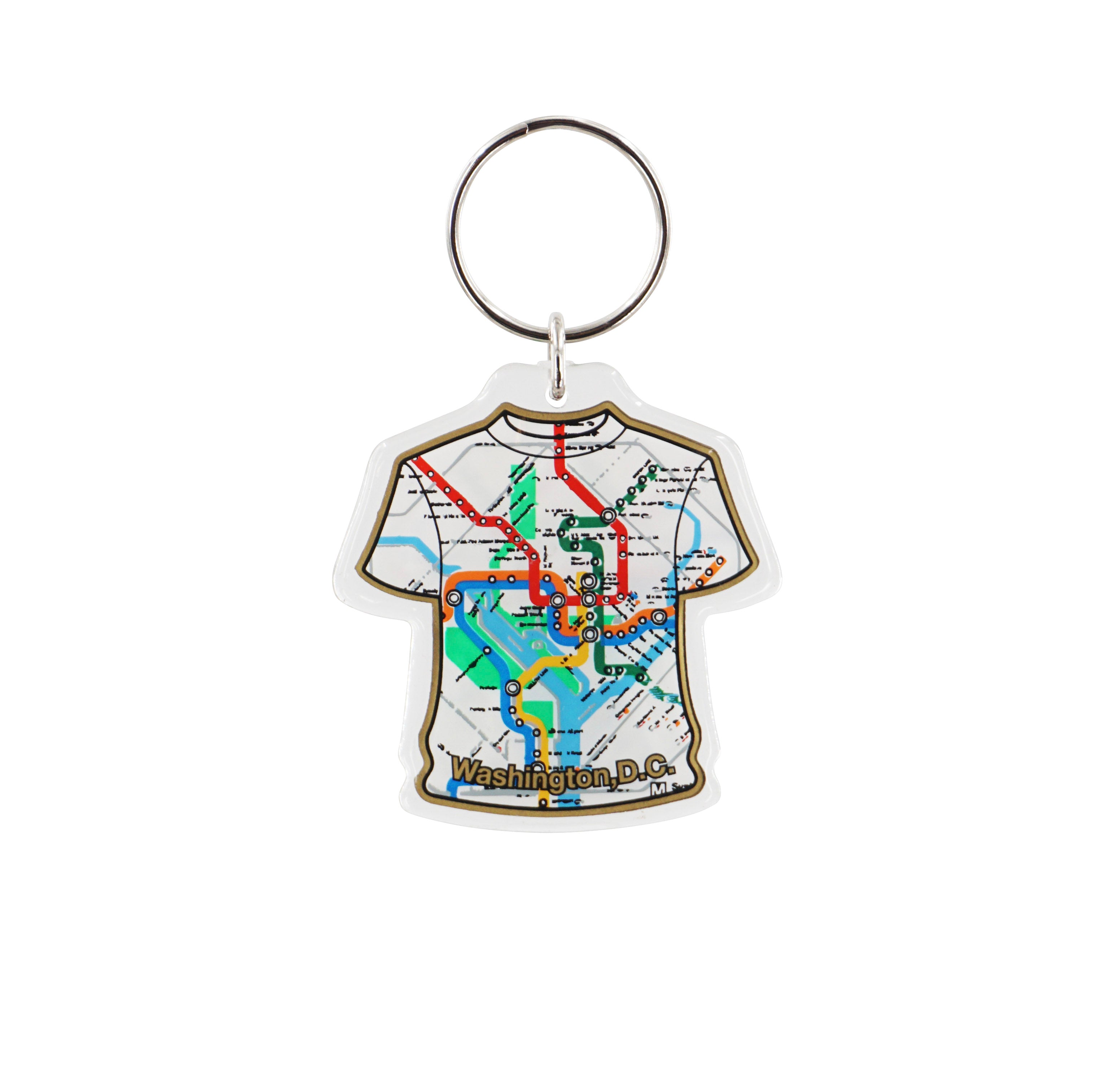 Keychain with a Metro map design of Washington D.C. on a white background