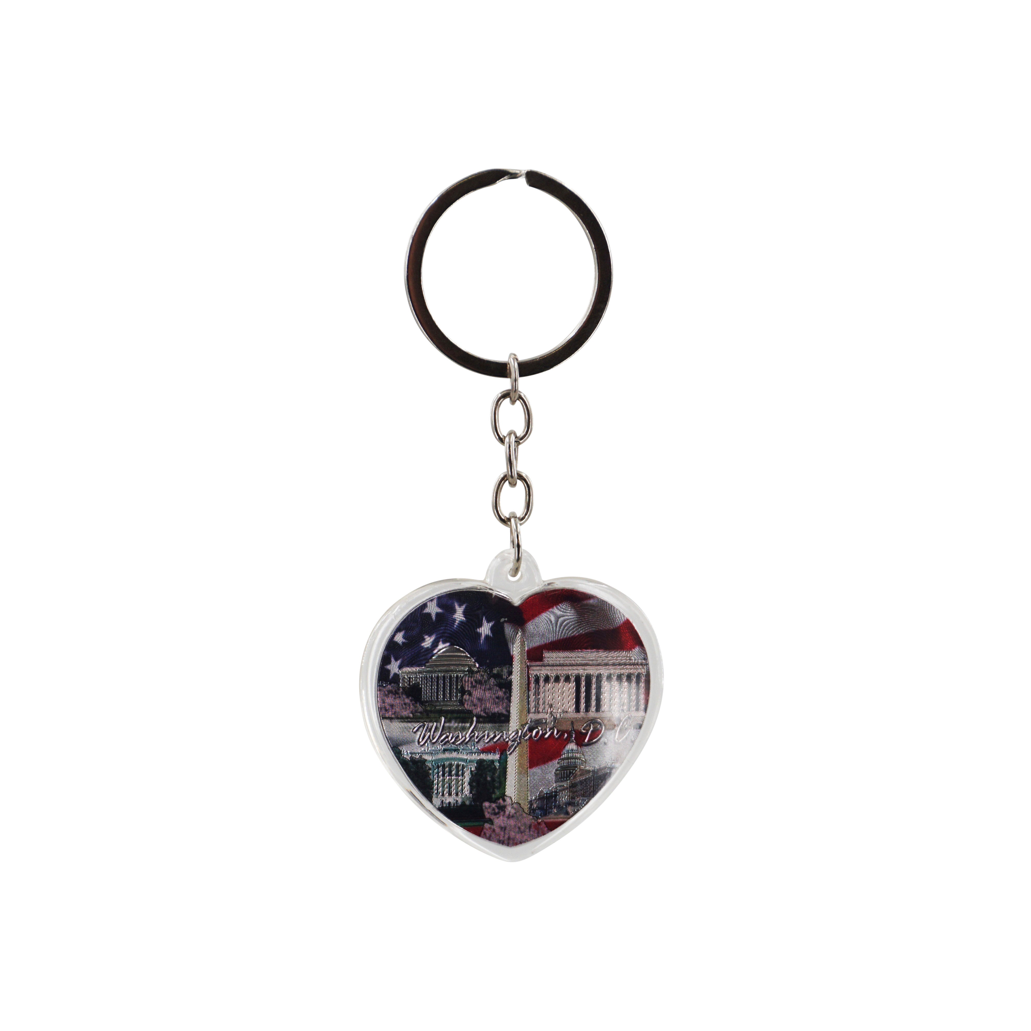 SHINY Panorama USA FLAG HEART Lucite Keychain