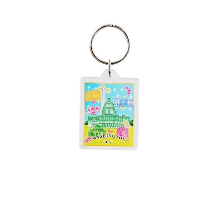 Cherry Blossom Panorama Square Lucite Keychain