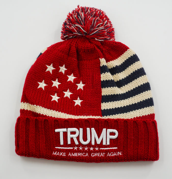 TRUMP "MAKE AMERICA GREAT AGAIN" SKI HAT WITH POMS