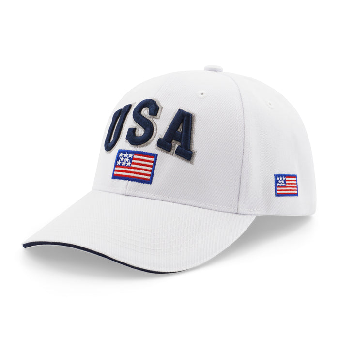 USA American Flag Embroidered Baseball Cap White