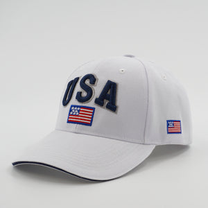 USA American Flag Embroidered Baseball Cap White
