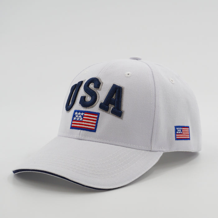 USA American Flag Embroidered Baseball Cap White