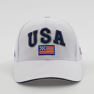 USA American Flag Embroidered Baseball Cap White