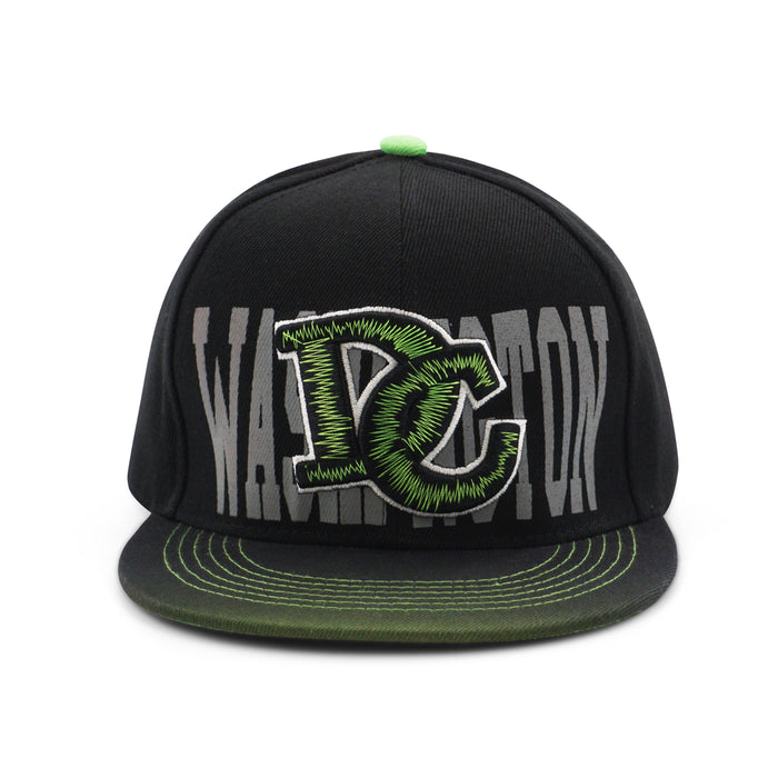 EMBROIDERED DC BASEBALL CAP BLACK AND LIME