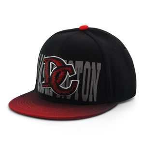 TWO-TONE EMBROIDERED DC BASEBALL CAP BLACK & RED