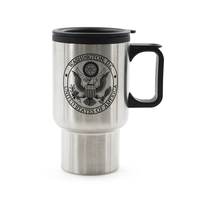 USA Seal Metal Silver Travel Mug