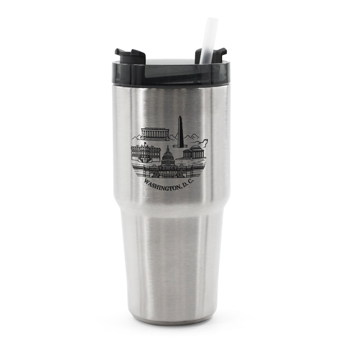 Washington DC Metal Silver Travel Mug with Straw