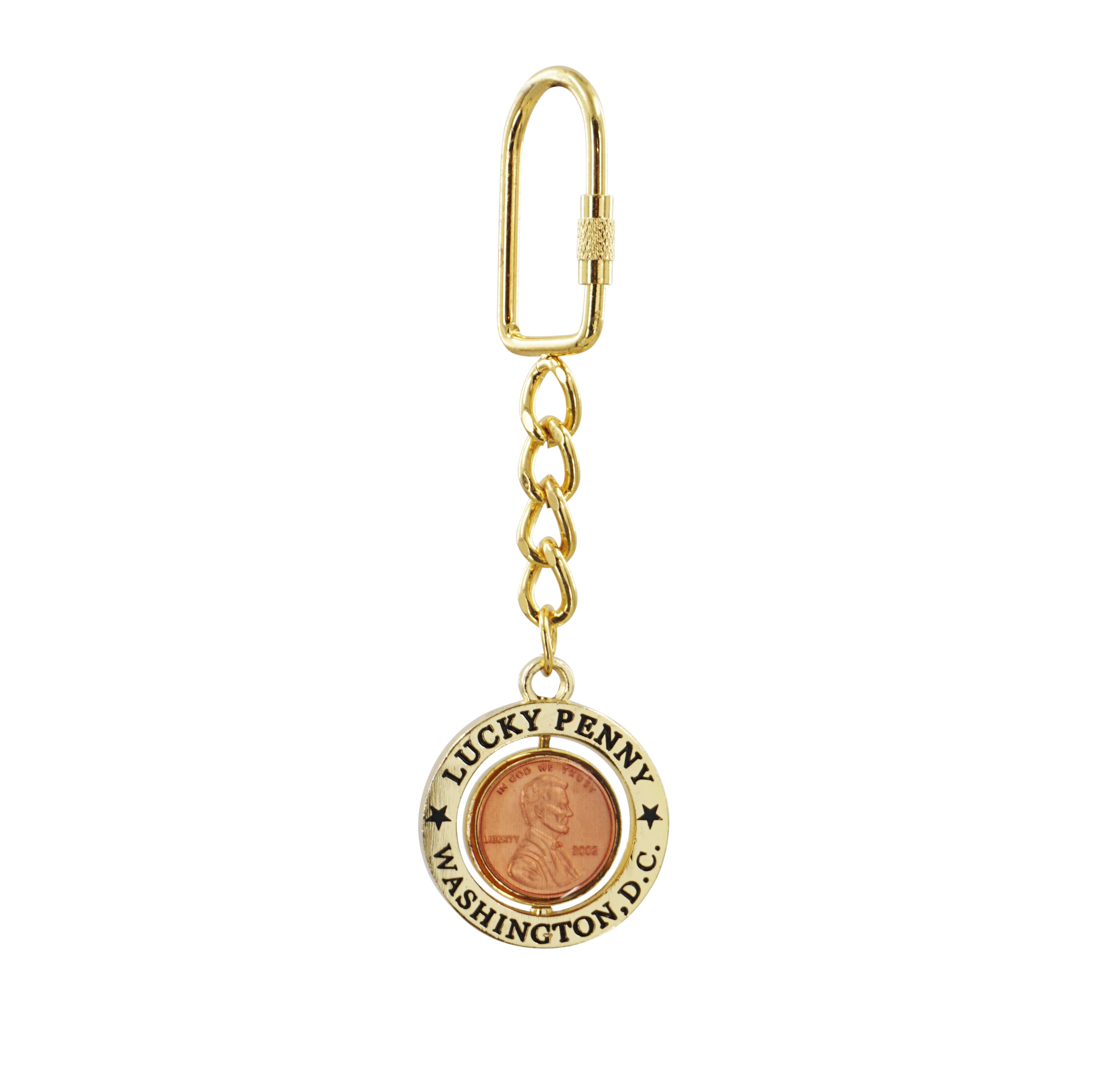 Novelty Lucky Penny Spinning Center Gold Key Chain, Washington D.C. Souvenirs