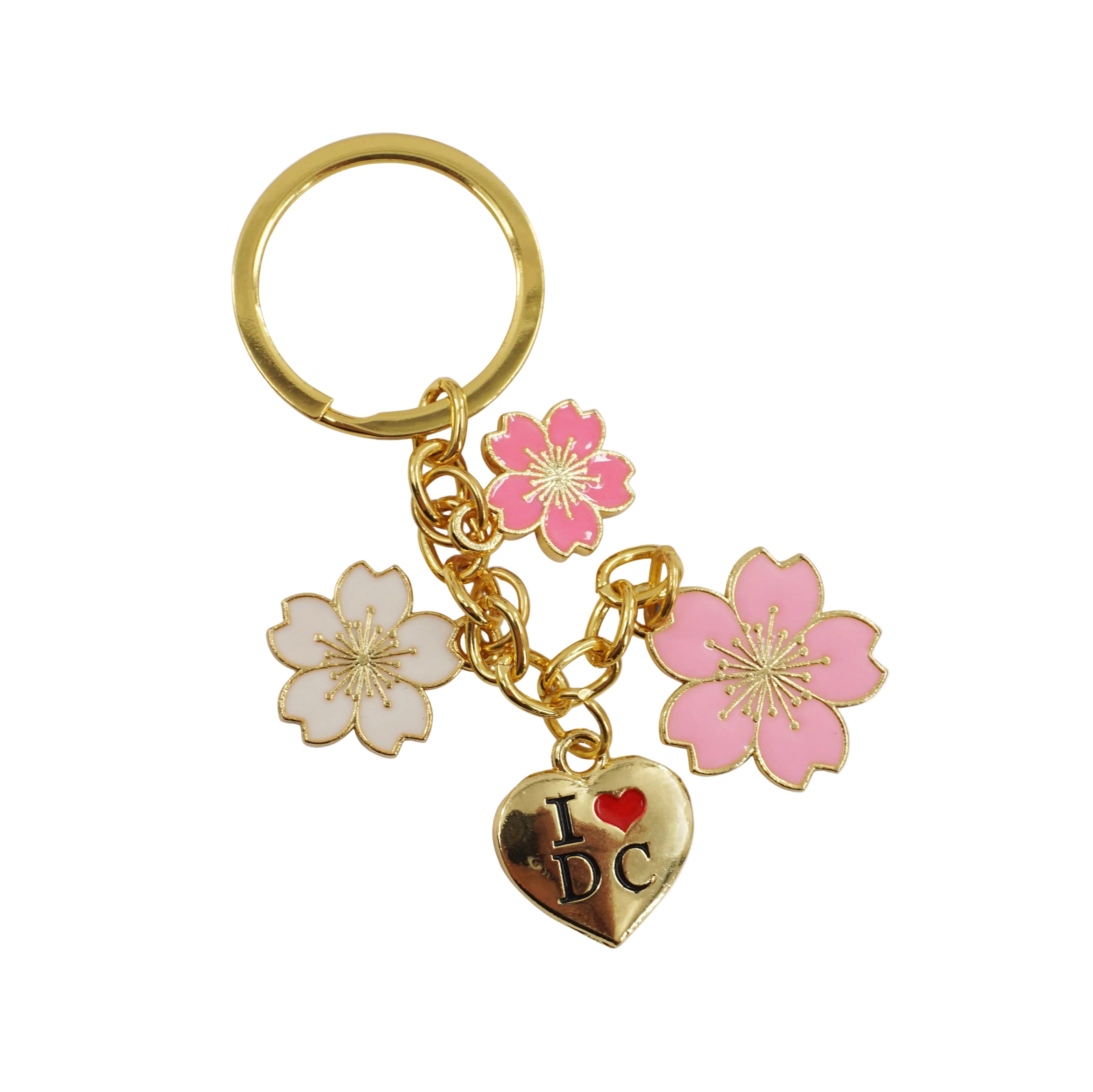 Metal Keychain I heart DC Cherry Blossom - Gold