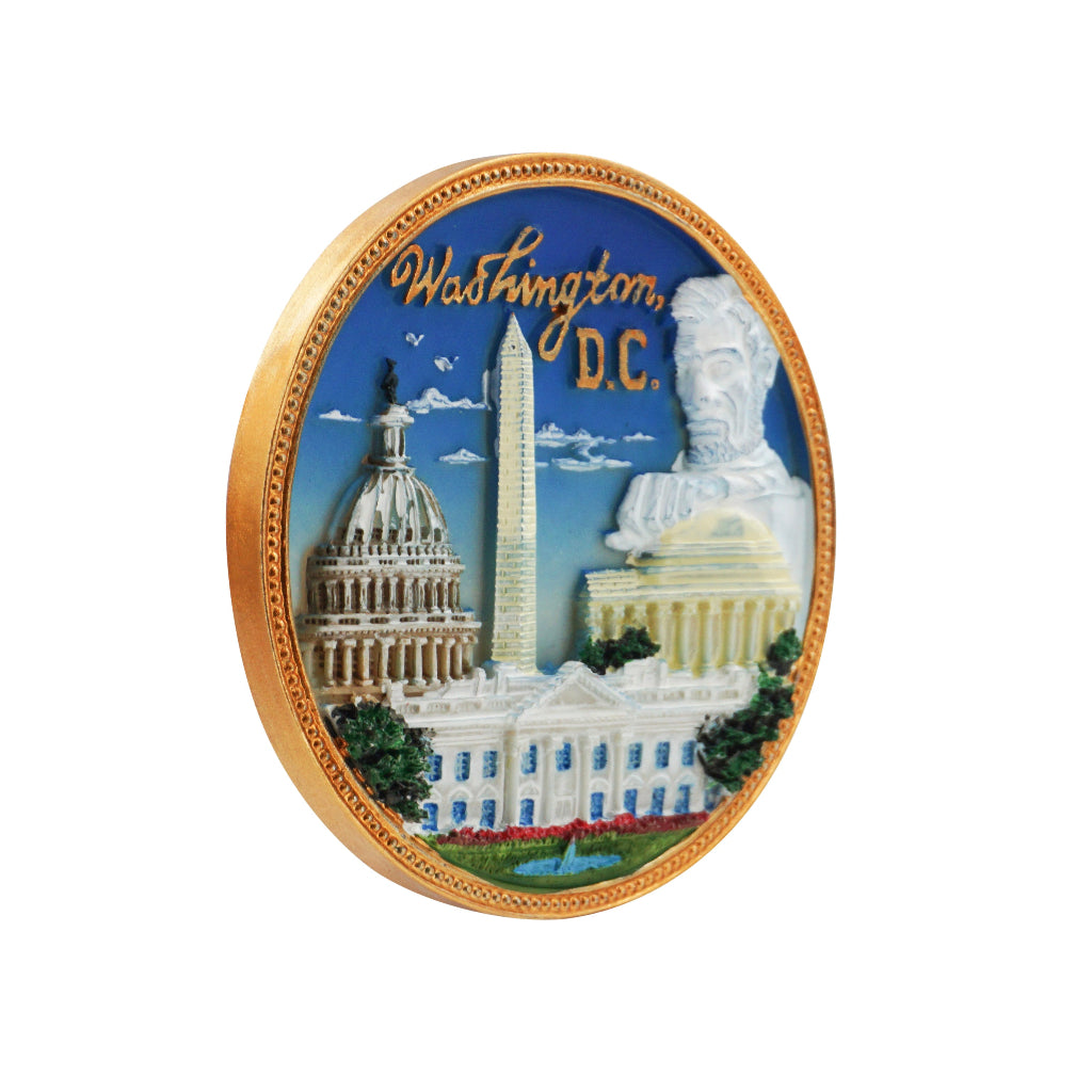 Abraham Lincoln & Washington DC Landmarks Round Ceramic Magnet