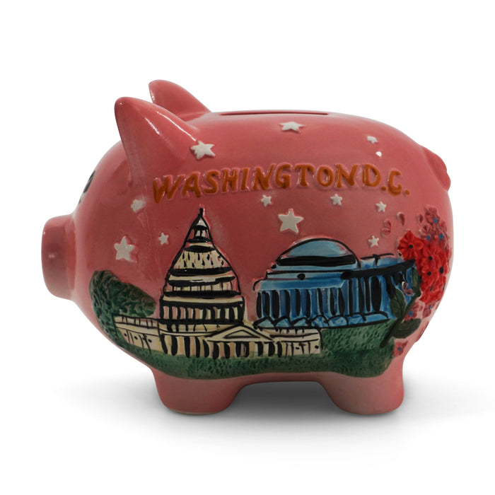 Washington DC Hand-Painted Piggy Bank (Pink and Blue)