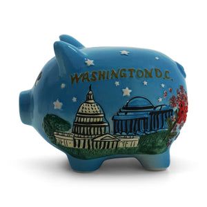 Washington DC Hand-Painted Piggy Bank (Pink and Blue)