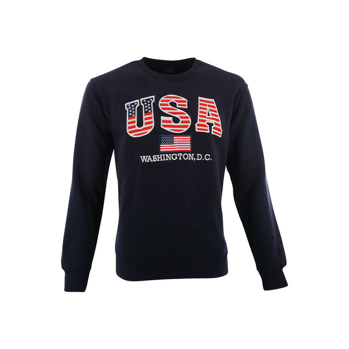 Washington DC Crewneck USA Flag Stitches Navy