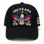 Black cap with eagle emblem and '250 Years 1776-2026' text on a white background