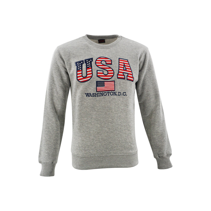 Washington DC Crewneck USA Flag Stitches Gray