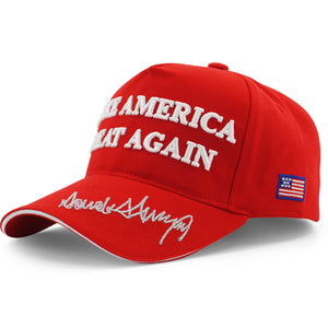 "Make America Great Again" WITH TRUMP SIGNATURE Embroidered Baseball Cap Red