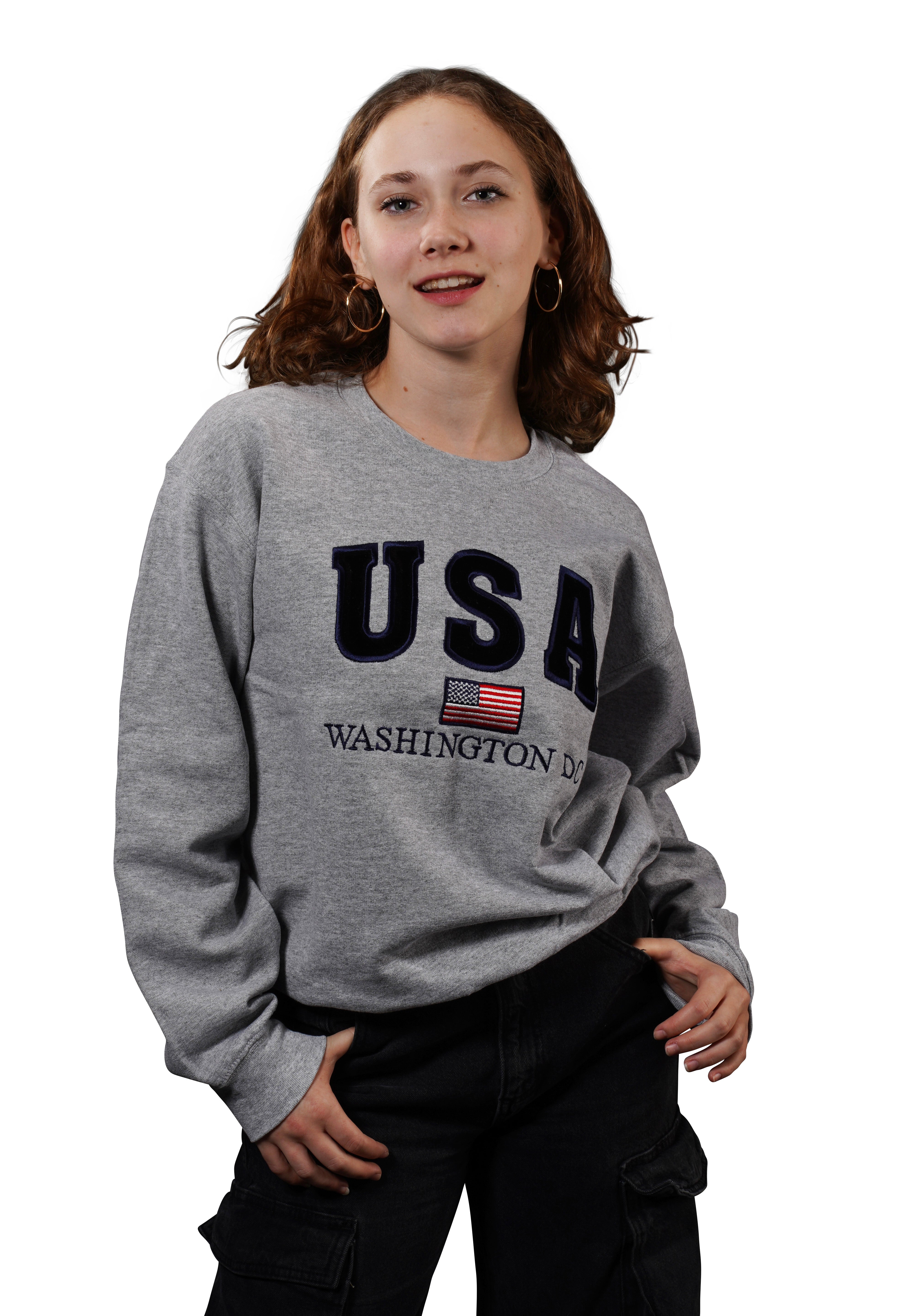Washington DC Crewneck USA Flag