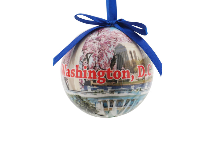 Washington DC Cherry Blossom - Blue Plastic Ball Ornament