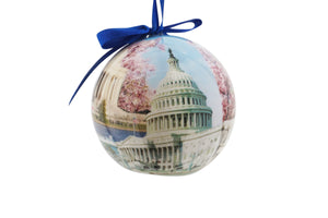 Washington DC Cherry Blossom - Blue Plastic Ball Ornament