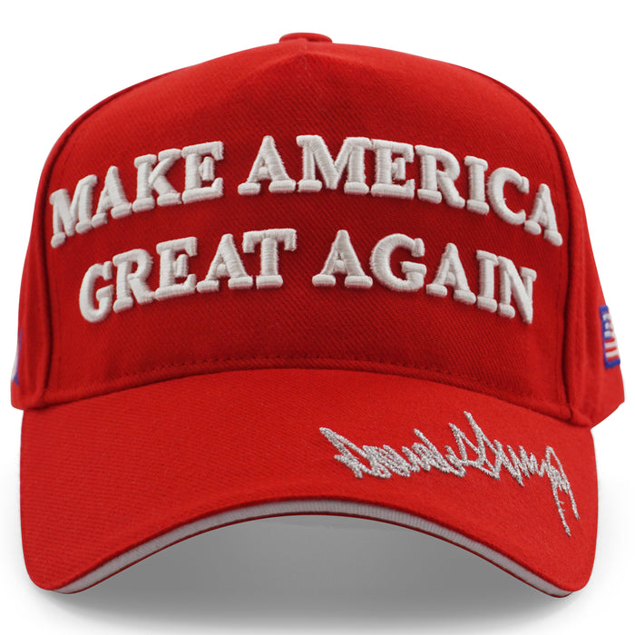 "Make America Great Again" WITH TRUMP SIGNATURE Embroidered Baseball Cap Red