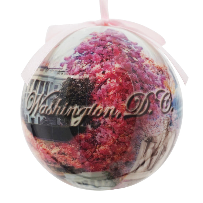 Washington DC Buildings & Cherry Blossom Plastic Ball Ornament
