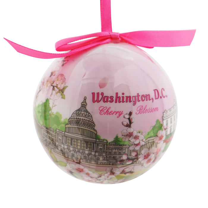 Washington DC & Cherry Blossom Illustration Plastic Ball Ornament