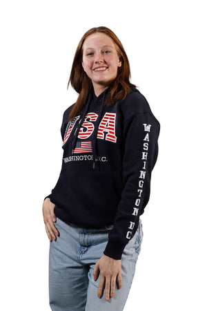 Washington DC Hoodie USA Flag Stitches Navy