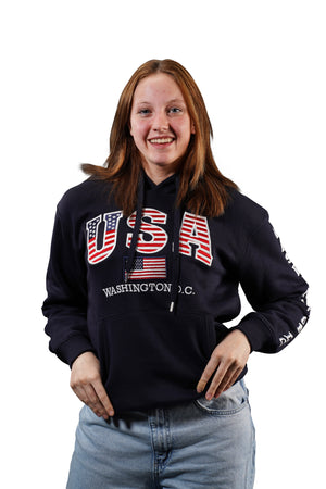 Washington DC Hoodie USA Flag Stitches Navy