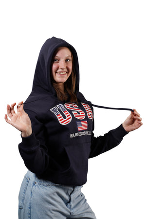 Washington DC Hoodie USA Flag Stitches Navy