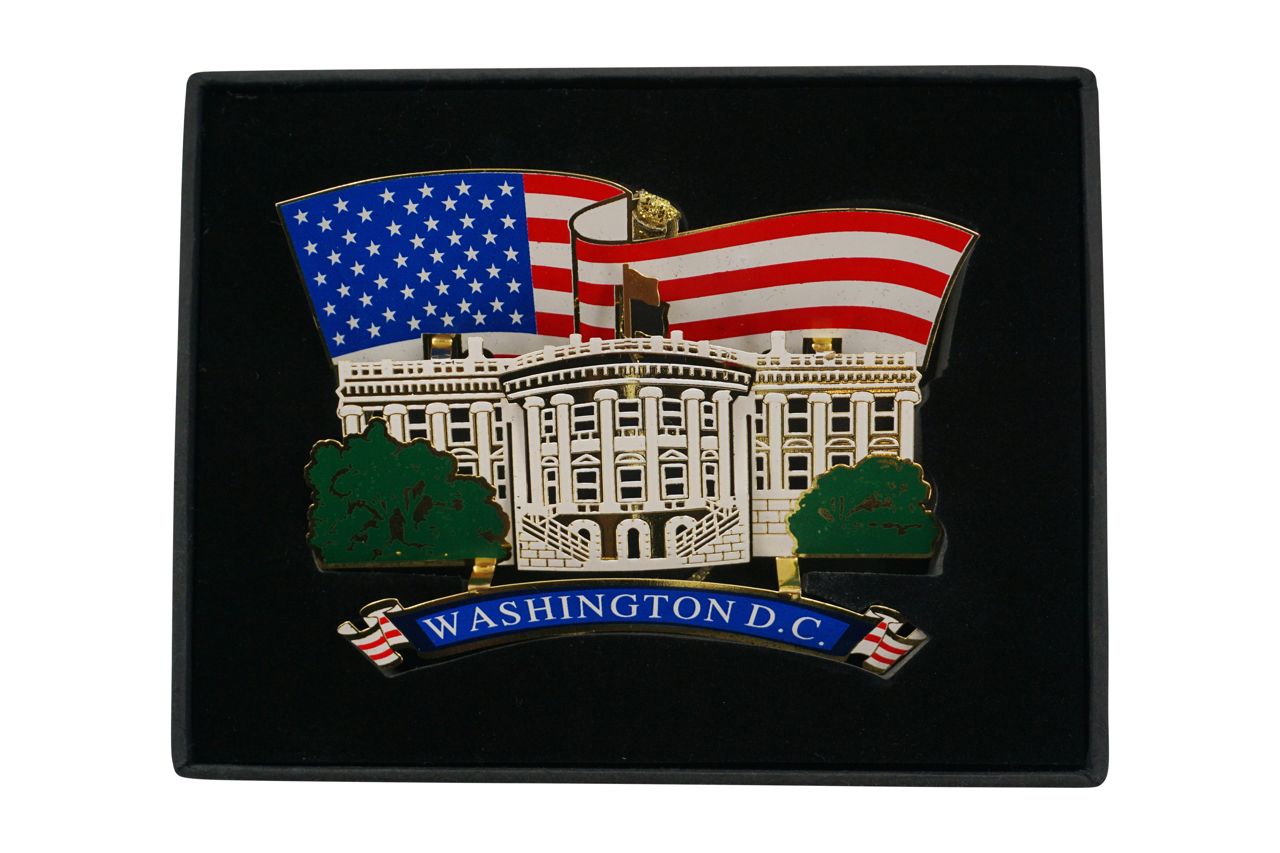 White House With USA Flag 3D Metal Ornament