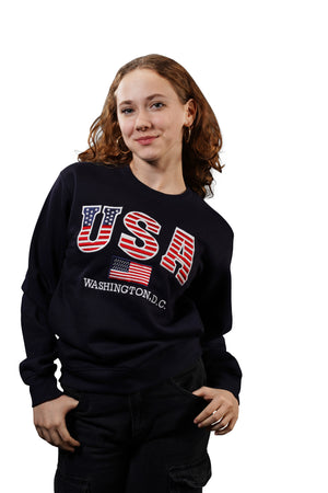 Washington DC Crewneck USA Flag Stitches Navy