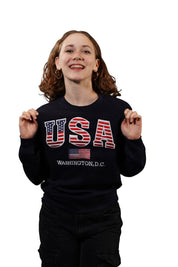 Washington DC Crewneck USA Flag Stitches