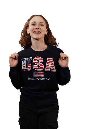 Washington DC Crewneck USA Flag Stitches Navy