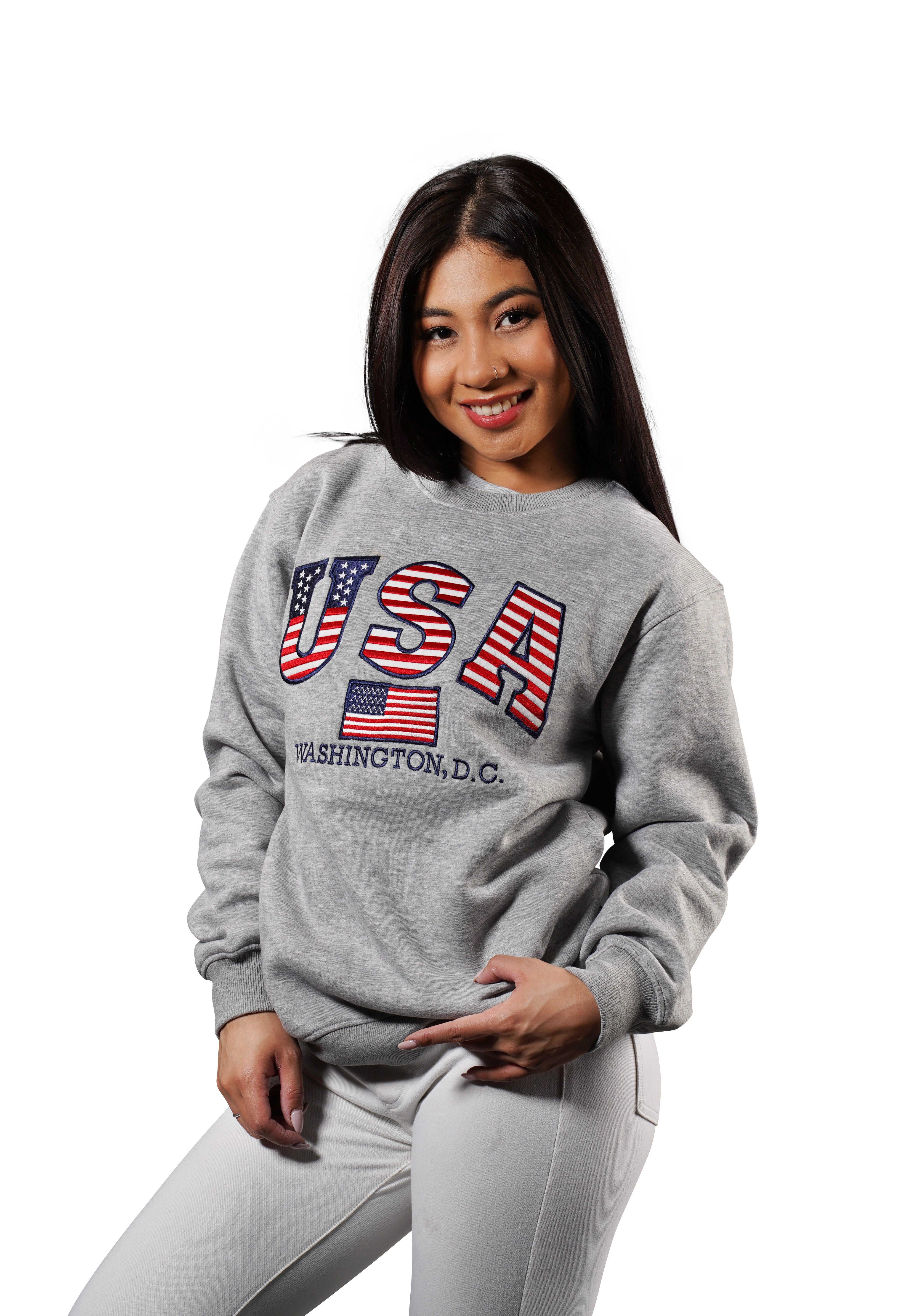 Washington DC Crewneck USA Flag Stitches