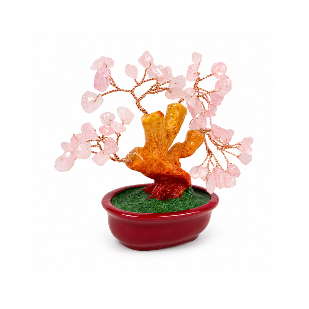 Pink Cherry Blossom Bonsai Tree Décor with Round Red Base