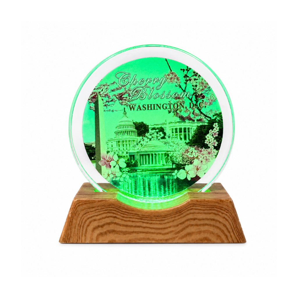 Cherry Blossom Washington DC Crystal Light Reflector with Wooden Base
