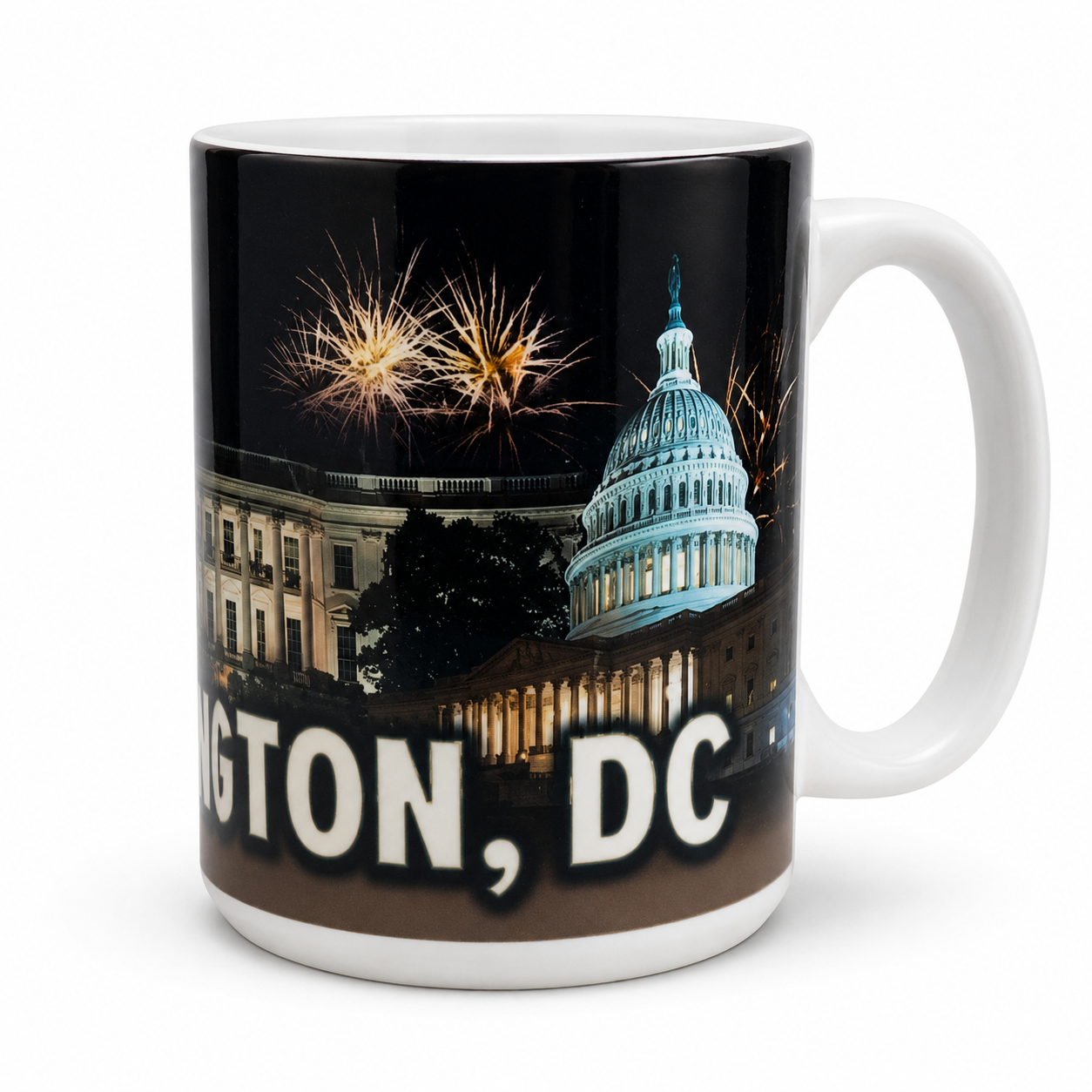 Washington DC Fireworks + US Capitol and White House Coffee Mug