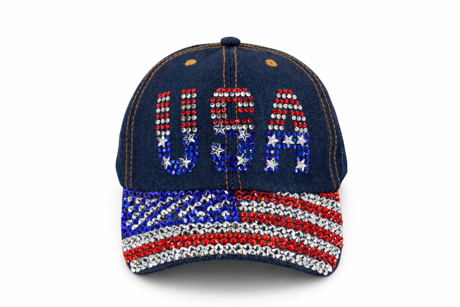 Denim Rhinestone USA Baseball Cap