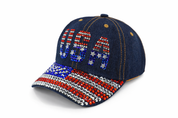 Denim Rhinestone USA Baseball Cap