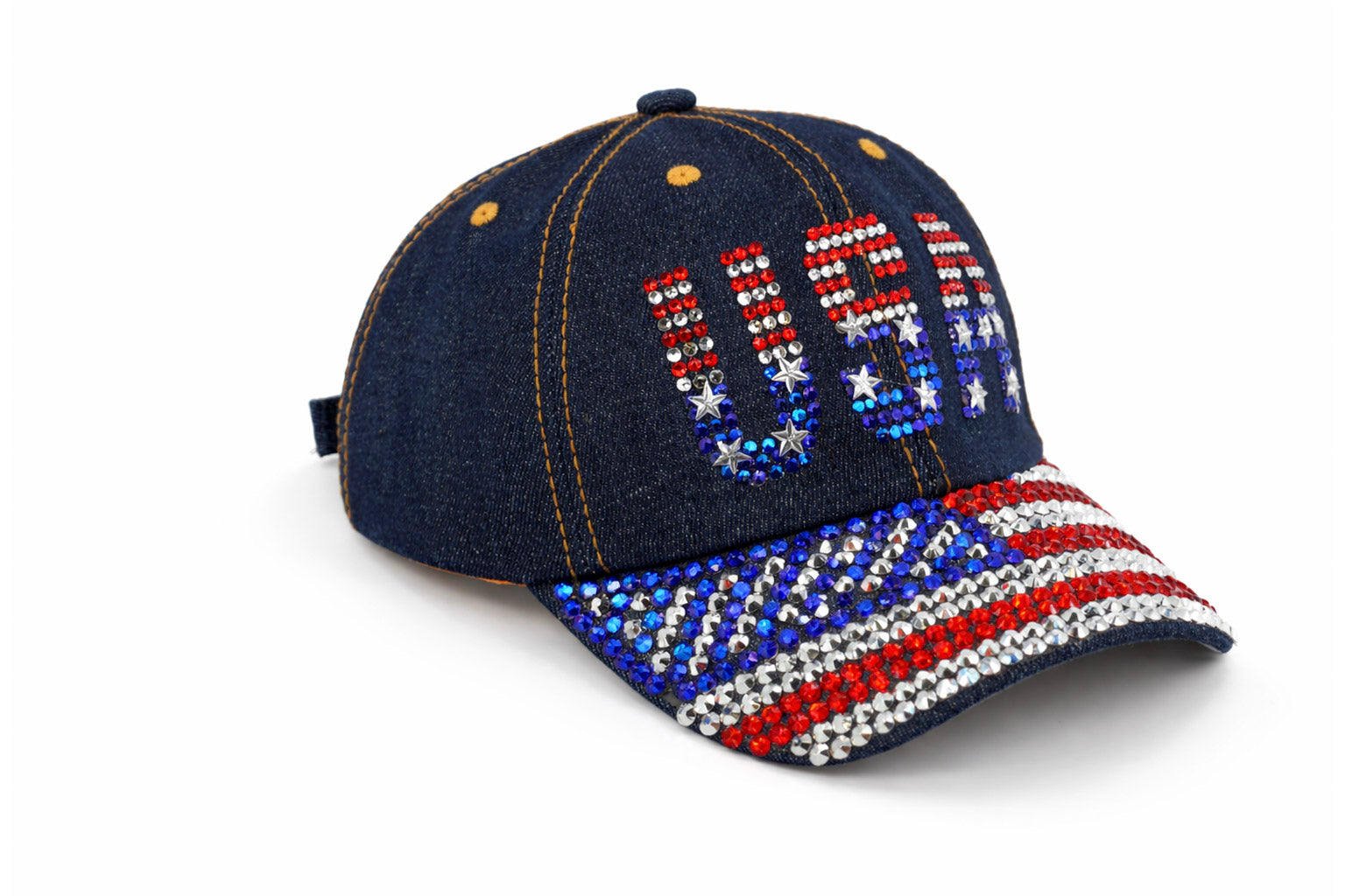 Denim Rhinestone USA Baseball Cap
