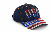 Denim Rhinestone USA Baseball Cap
