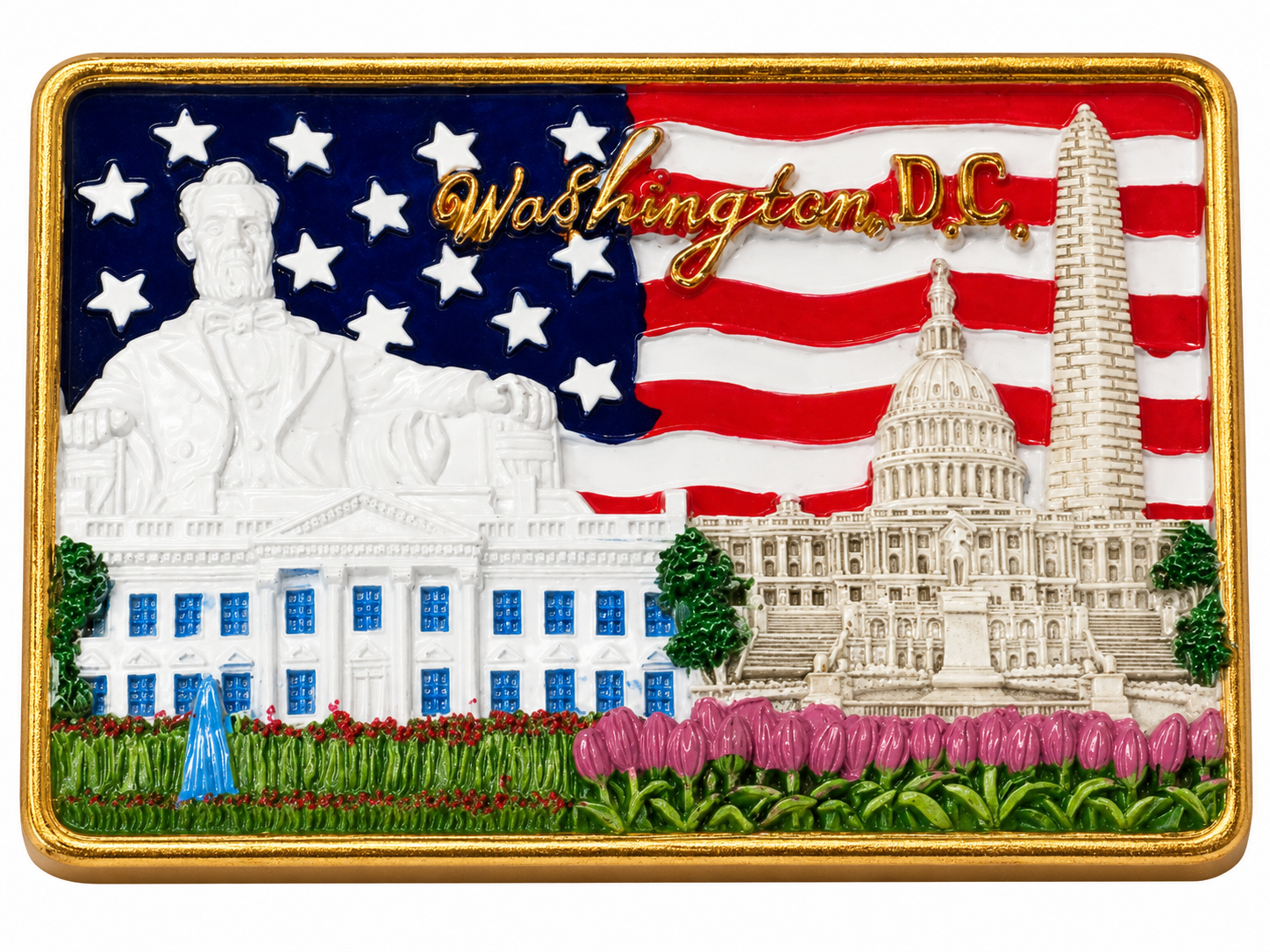 Washington DC, Lincoln, & USA Flag Ceramic Magnet