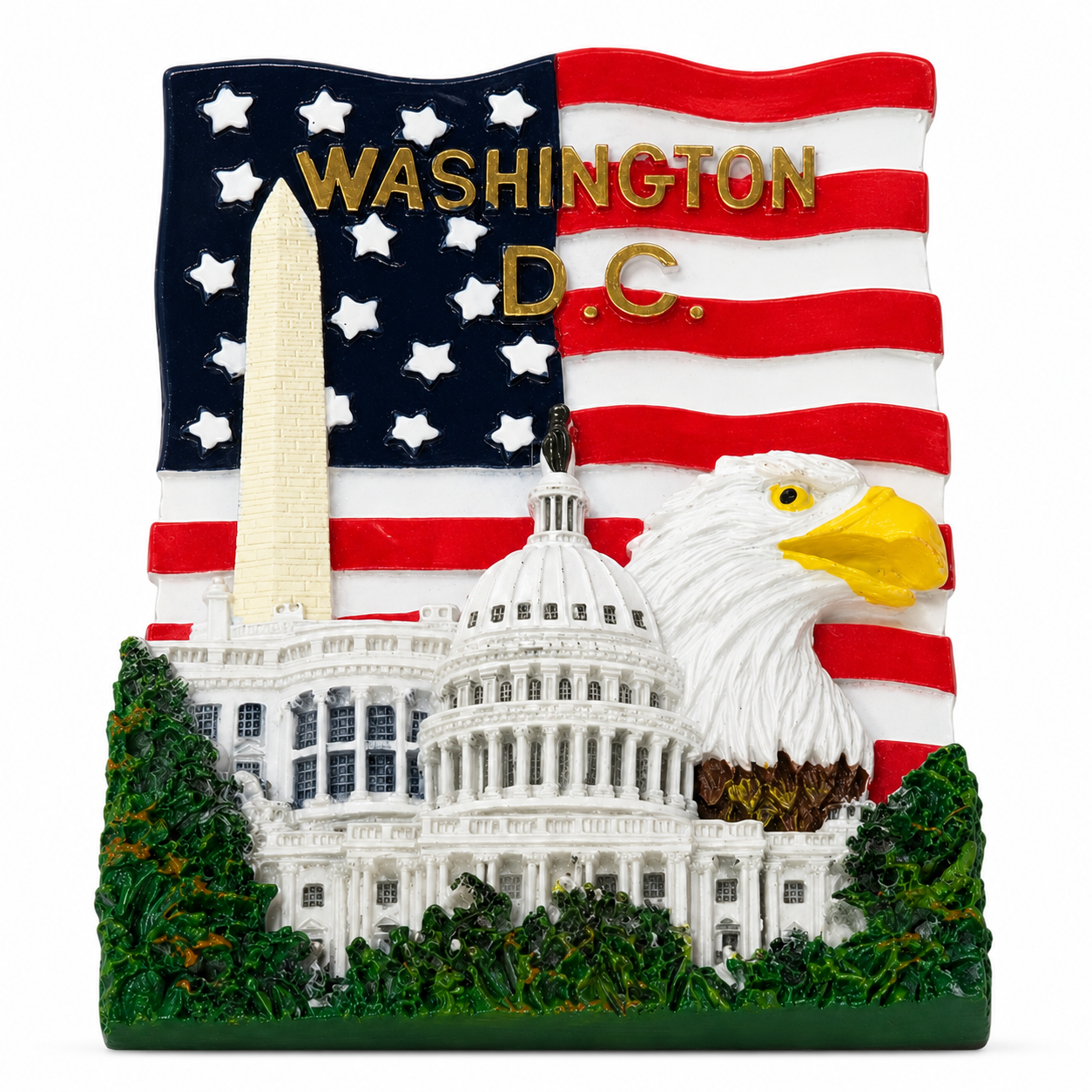 Washington D.C. Bald Eagle & U.S. Flag Ceramic Magnet