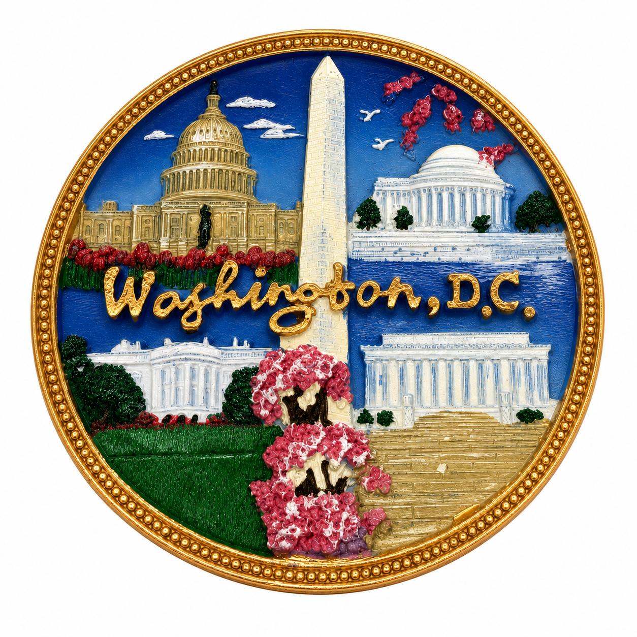Panorama 5 DC Monuments with Cherry Blossom Ceramic Magnet